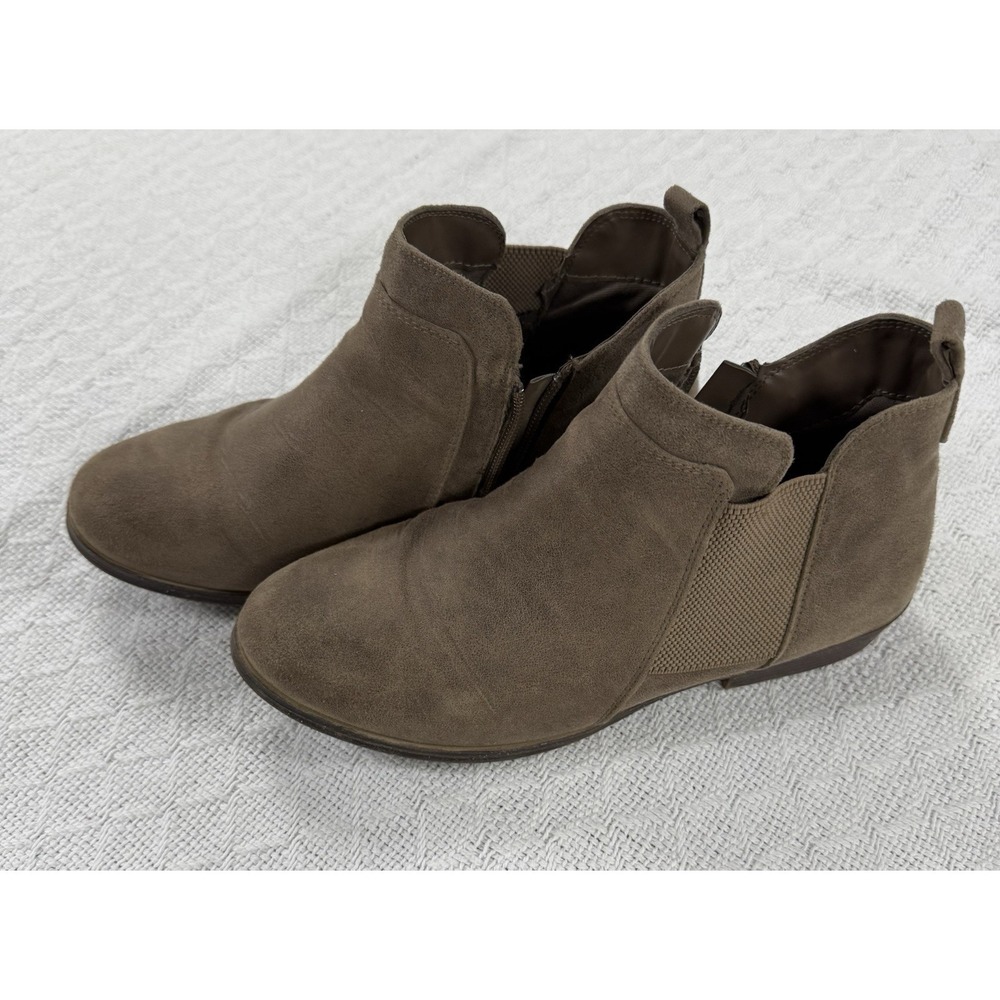 Girls MIA Brown Suede Ankle Dress Boots Size 5 Booties Low Heel Zip Up